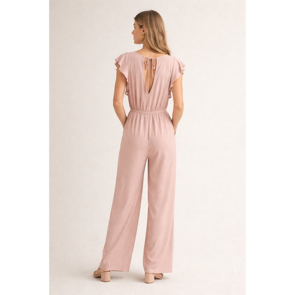 Romantic Blush Wide Leg Jumpsuit Flutter Sleeve Wilfred Fleurette L Aritzia - Picture 3 of 8